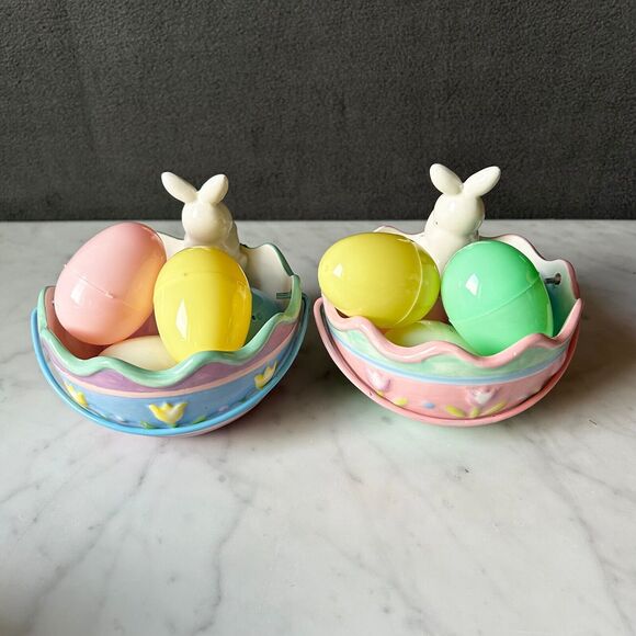 Easter Table Decor Wicker Basket - Plastic Eggs - Bunny Dishes - Wooden Letters - Picture 5 of 15